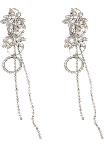 Gümüş Iğne Elmas Çiçek Püskül Küpe Uzun Yüz Inceltici Küpeler Çok Yönlü Hafif Lüks Tasarım Küpeler (Yurt Dışından) modelleri