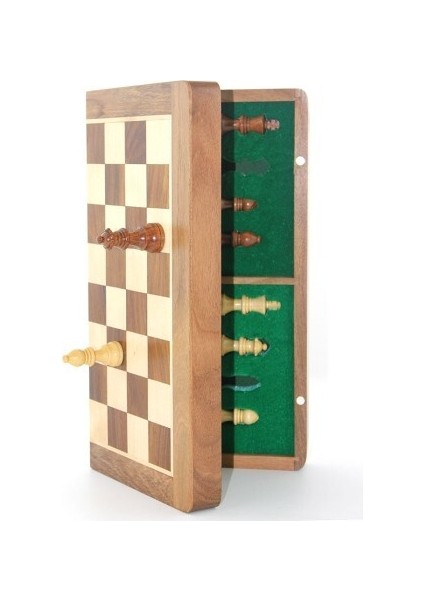 Mıknatıs Taşlı Ahşap Katlanabilir Kutulu Satranç Oyunu 35 cm