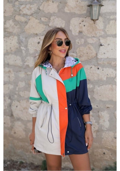 Jeans Kadın Astarlı Çok Renkli Basen Boy Yağmurluk