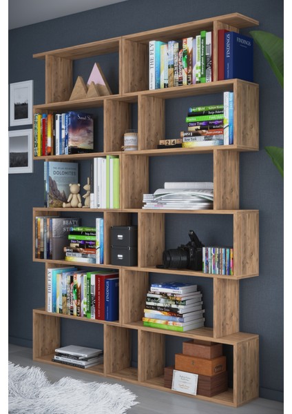 6 Raflı Çift Modül Zigzag Kitaplık Çalışma Odası Ofis Kitaplık
