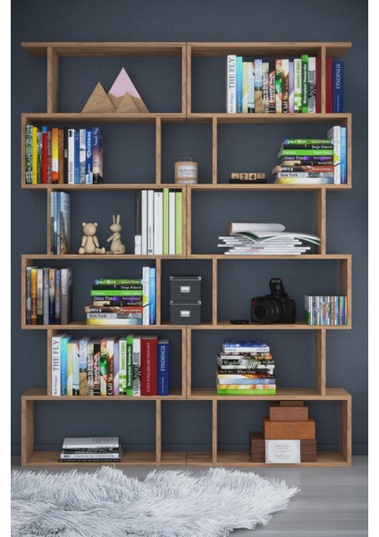 6 Raflı Çift Modül Zigzag Kitaplık Çalışma Odası Ofis Kitaplık