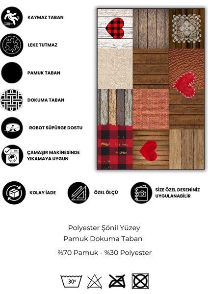 Patchwork Halı Kalpli Halı Parke Görünümlü Halı Kumaş Görünümlü Dijital Baskılı Halı fırsatları