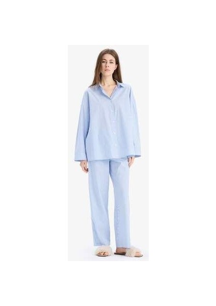 Yeni Sezon Fall In Love Çizgili Uzun Boy Poplin Pijama Altı fiyatları