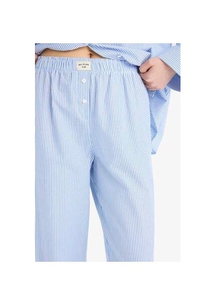 Yeni Sezon Fall In Love Çizgili Uzun Boy Poplin Pijama Altı indirimleri