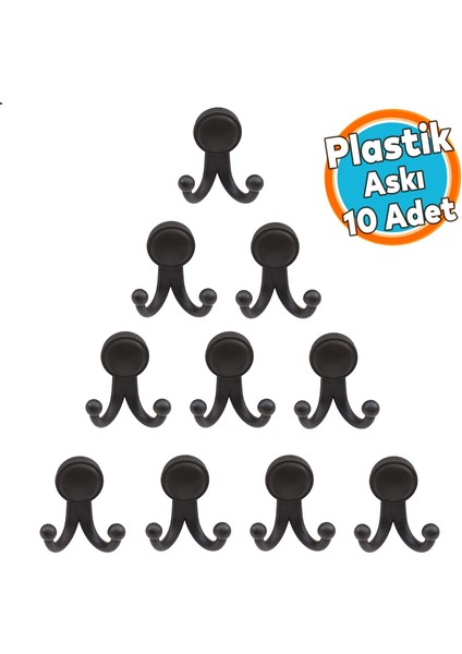 Askılık Vestiyer Duvar Askısı Dolap Elbise Askılığı Plastik Siyah 10 Adet