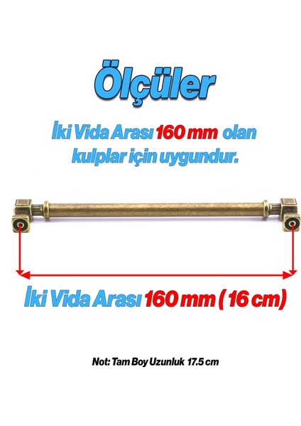 Mobilya Mutfak Çekmece Dolap Kulpları 16 cm Antik Sarı Eskitme Metal 160 mm