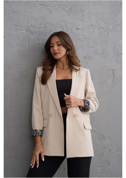 Robin Kadın Leopar Astarlı Klasik Blazer Ceket
