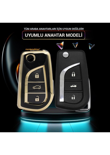Corolla Auris 3 Buton Sustalı Silikon Anahtar Kılıfı Siyah
