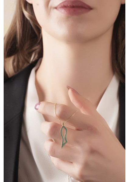 925 Ayar Gümüş Gold Kaplamalı Mavi Taşlı Balık Kolye