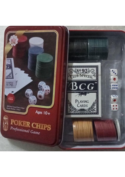 100 Chipli Poker Oyun Seti Metal Saklama Kutulu (Zarlı) modelleri