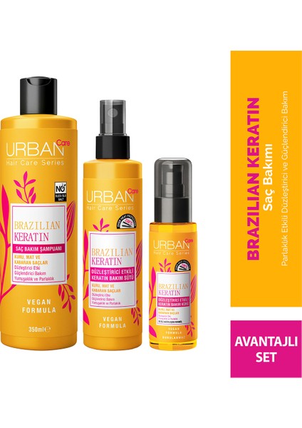 Brazilian Keratin Düzleştirici Etkili Şampuan & Bakım Sütü & Bakım Kürü 3'lü Set-Vegan