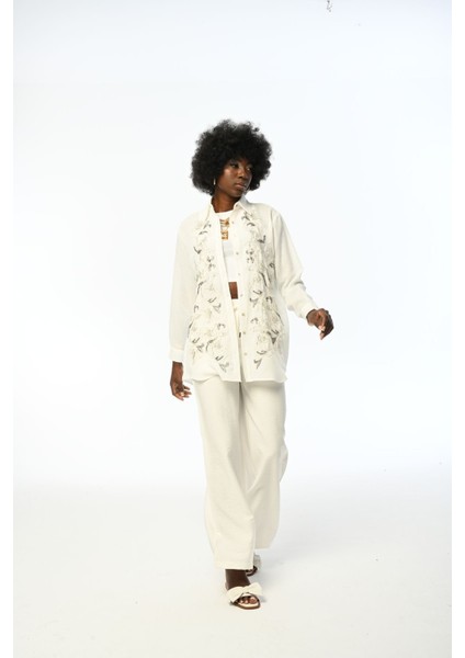 Kadın Oversıze Kalıp Nakışlı Gömlek modelleri