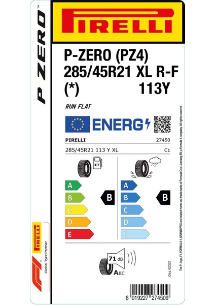 285/45R21 113Y Xl P-Zero (Pz4) R-F (*) Oto Yaz Lastiği (Üretim: 2024)