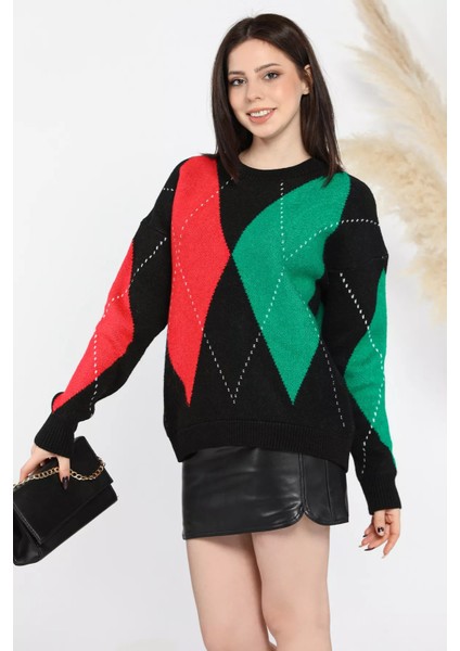 Desenli Kadın Bisiklet Yaka Triko Kazak fiyatları