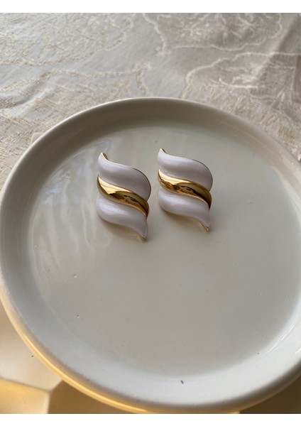Vintage Dalga Desenli Kahverengi Gold Detaylı Küpe fırsatları