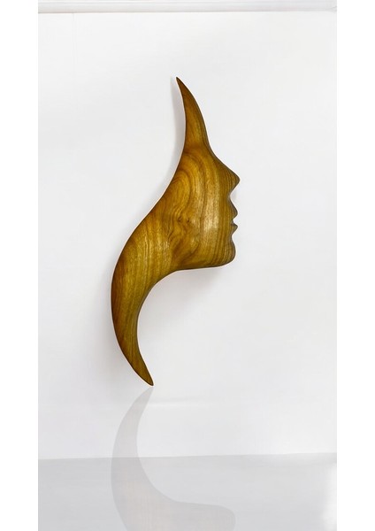 El Yapımı Ahşap Oyma Kadın Yüzü Figürü Duvar Dekoru 10,5 x 29 cm