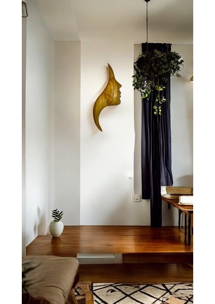 El Yapımı Ahşap Oyma Kadın Yüzü Figürü Duvar Dekoru 10,5 x 29 cm modelleri