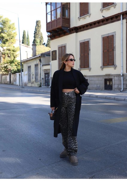 Leopar Desen Straight Jean Pantolon