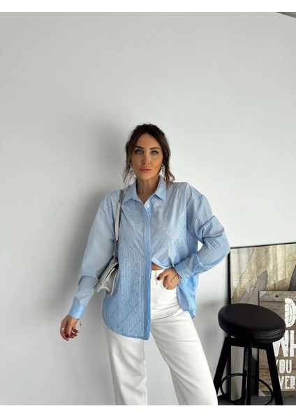 Klein Kadın Çizgili Taş Işlemeli Şık Gömlek fırsatları