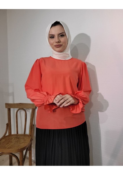 Kadın Kolucu Büzgülü Bluz