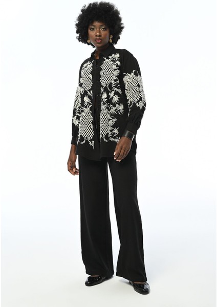 Kadın Kolu ve Önü Incili Nakışlı Oversıze Gömlek fiyatları