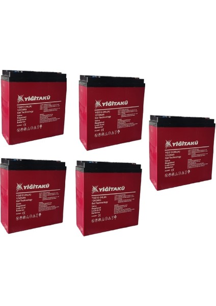 Yiğit 24AH 12V Dik Akü 2025 Üretim 5'li Set Akü Ebatları: 169X179X78MM