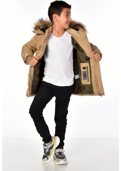 Natürel Kürklü Erkek Çocuk Şişme Mont 51246 modelleri