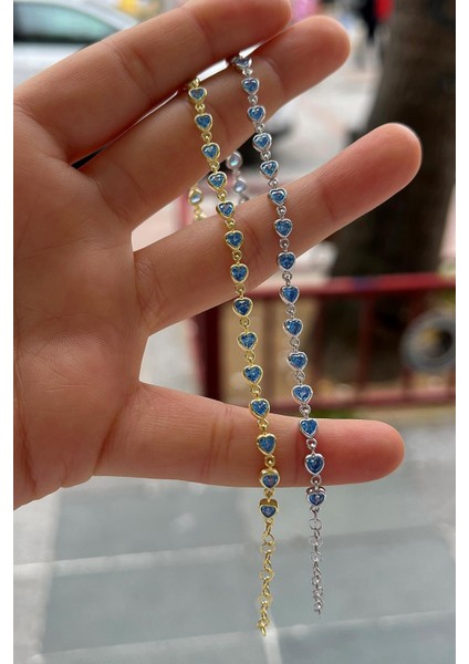 Gümüş Mavi Taşlı Kalpli Bileklik CM41E21S