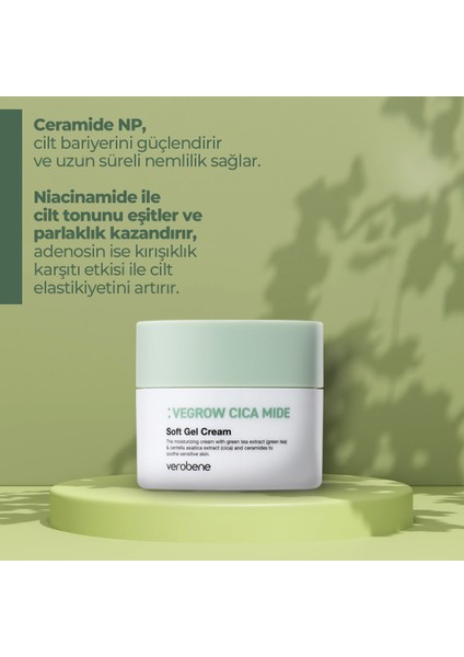 Vegrow Cica Mide Soft Gel Cream Nemlendirici Yatıştırıcı Vegan Yeşil Çay Özlü Jel Krem Kore 50ml modelleri