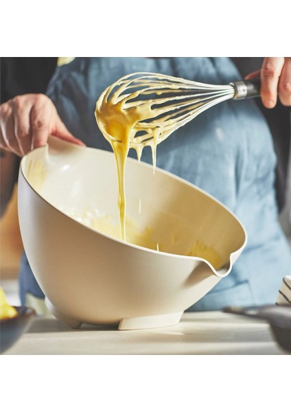 Kulplu Karıştırma Kabı Hacim: 3 Litre Ikea Plastik Çırpma Kabı Kaymaz Taban Bej Renk Kap