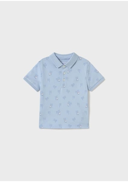 Erkek Bebek Baskılı Polo Yaka Tshirt 1-3 Yaş Mavi