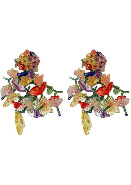 Yaz Çiçeği Ağır Akrilik Kadın Boncuklu Örgülü Uzun Renkli Püskül Küpe (Yurt Dışından)