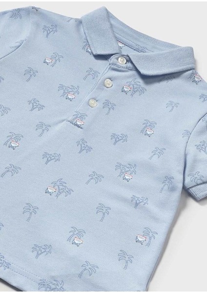 Erkek Bebek Baskılı Polo Yaka Tshirt 1-3 Yaş Mavi modelleri