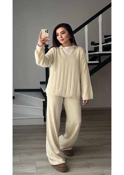 Ekru Polo Yaka Triko Takım