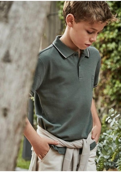 Erkek Çocuk Sırt Baskılı Polo Tshirt 10-14 Yaş Yeşil