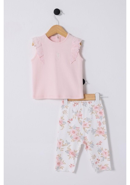 U.s.polo Kız Bebek Çicek Baskılı Taytlı Takım 6-36 Pudra