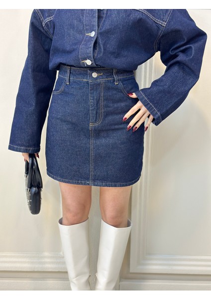 Kontrast Dikişli Cepli Mini Etek modelleri