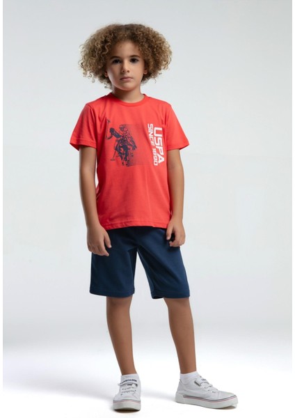 U.s. Polo Erkek Çocuk Baskılı Şortlu Takım 4-15 Yaş Nar Çiçeği