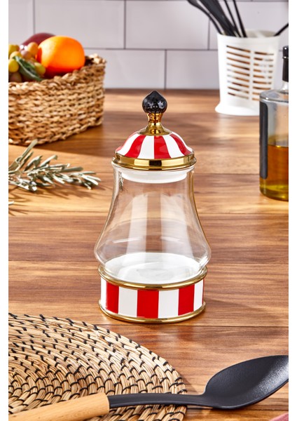 Leo Porselen Cam Tepeli Kırmızı Beyaz Büyük Kavanoz 700 ml fiyatları
