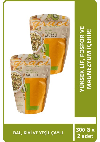 Bal, Kivi ve Yeşil Çaylı Kahvaltılık Gevrek 300 gr x 2 Adet