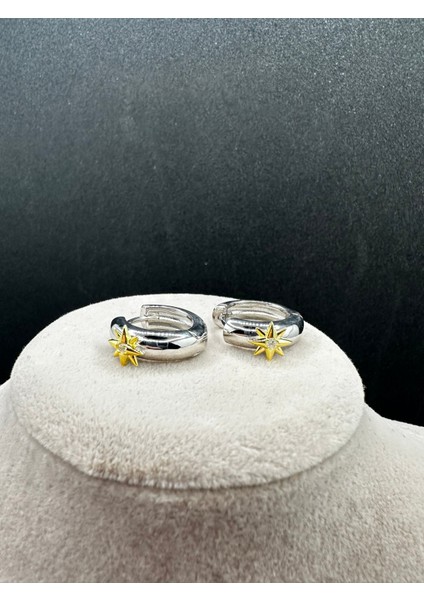 Ithal Kalın Halka Kutup Yıldızlı Kadın Gümüş Küpe