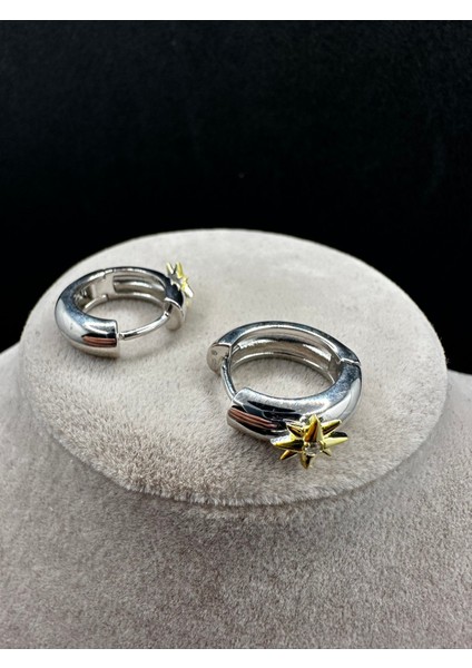 Ithal Kalın Halka Kutup Yıldızlı Kadın Gümüş Küpe modelleri