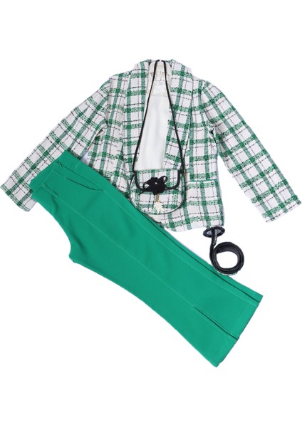 Kız Çocuk 3 Lü Takım Ceketli Çanta Hediyeli Ekose Desenli A64