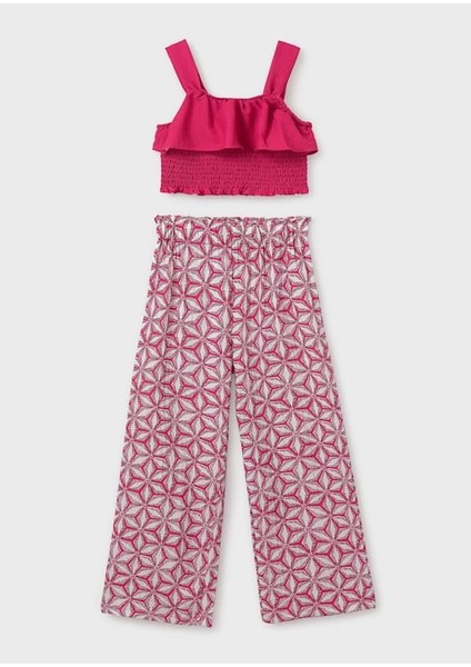 Kız Çocuk Baskılı Pantolonlu Takım 10-14 Yaş Fuşya