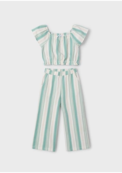 Kız Çocuk Cizgili Pantolonlu Takım 4-8 Yaş Yeşil