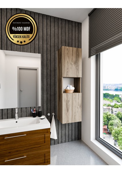 Lisa Bölmeli, Kapaklı ve Duvara Monteli Banyo Dolabı Çok Amaçlı Dolap