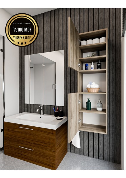 Lisa Bölmeli, Kapaklı ve Duvara Monteli Banyo Dolabı Çok Amaçlı Dolap