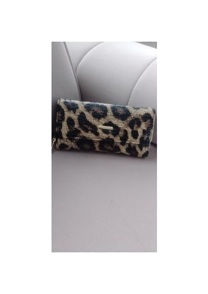 Leopar Desen Rugan Kağıt Para Bozuk Para Kartlık ve Telefon Bölmeli Çok Şık Kadın Cüzdan
