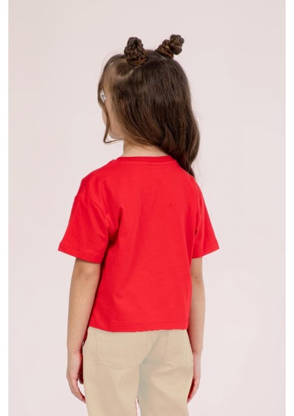 Kız Çocuk Nakışlı Tshirt 4-9 Yaş Kırmızı