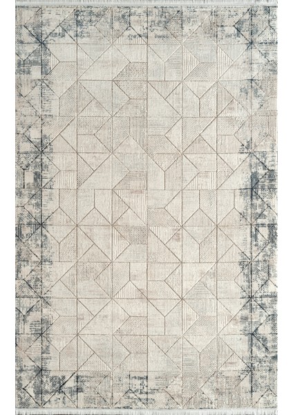 Kim Royal KC08A Krem Mavi Akrilik Yumuşak Dokulu Modern Halı Karademir Home